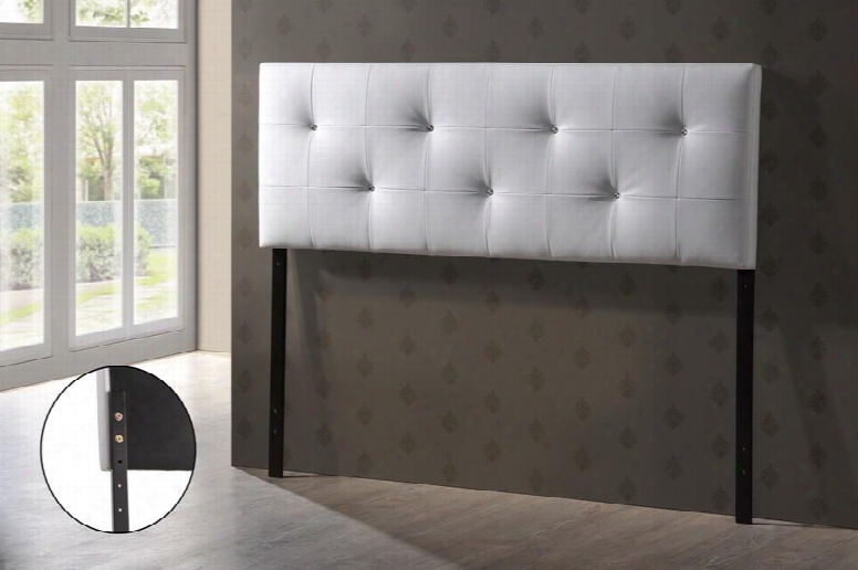 Baxton Studio Bbt6432-white-hb-queen Kirchem Headboard With Crystal Button-tufting Foam Padding Rubberwood Frame And Faux Leather