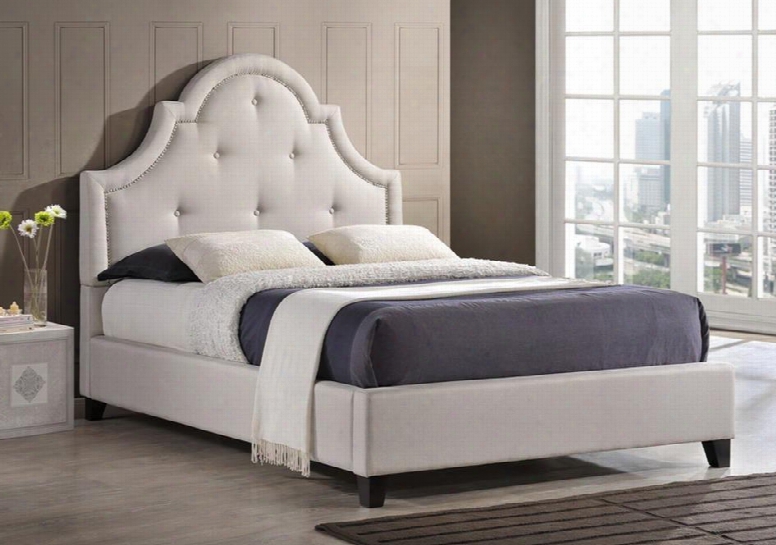 Baxton Studio Bbt6433-light Beige-queen Colchester Modern Platform Bed With Scalloped Button Tufted Headboard Silver Nail Head Trim Tapered Legs And Fabric