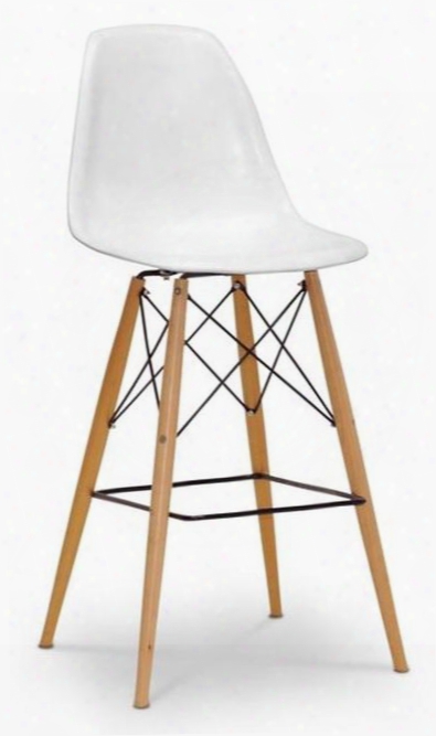 Baxton Studio Bs-231a(b)-white Azzo Mid-century Modern Shell Stool With Polypropylene Plastic Shell Seat And Non-marking Wooden Legs With Steel Supports In