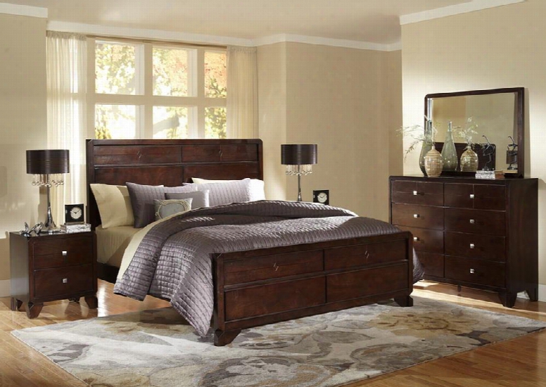 Baxton Studio C2180a-queen Tichenor 5 Pc Bedroom Set With Bed + Dresser + Mirror + 2 Nightstands In Dark Cherry Wood