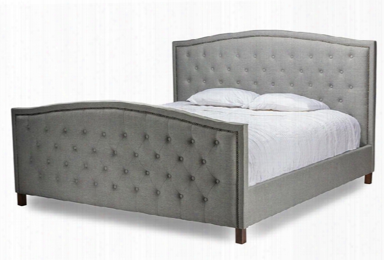 Baxton Studio Cf8535-king-grey Jessie Platform Bed With Nail Head Trim Button Tufting Foam Padding Non-marking Feet Rubberwood Legs And Faux Leather