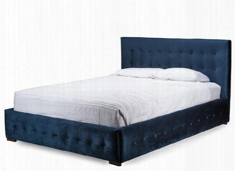 Baxton Stdio Cf8538-queen-blue Morgan Platform Bed With Button-tufting Non-marking Feet Wenge Rubberwood Legs And Velvet Fabric Upholstery In Navy