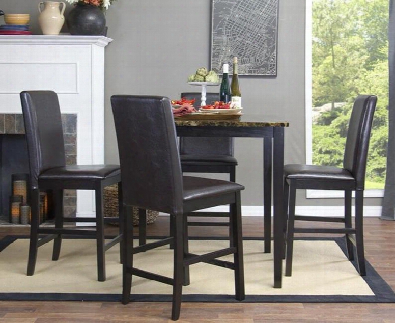 Baxton Studio Jet Counter 5pc Dining Set With Marble Top Table And 4 Faux Leather Upholstery Dining