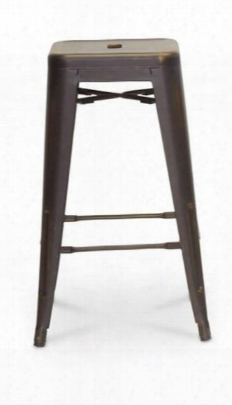 Baxton Studio M-94115-26ac-bs French Inustrial Modern Counter Stool With Black Plastic Non-marking Feet Stackable Design And Powder-coated Steel In Antique