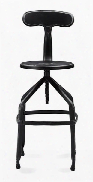 Baxton Studio M-94137x-30-antique Black-bs Architect's Swivel Bar Stool With Backrest Non-marking Feet And Powder-coated