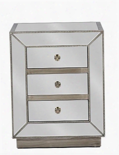 Baxton Studio Rs2102 Currin Mirrored Nightstand With 3 Drawers Mdf Frame Metal Nail Head T Rim And Bronze Drawer Pulls In