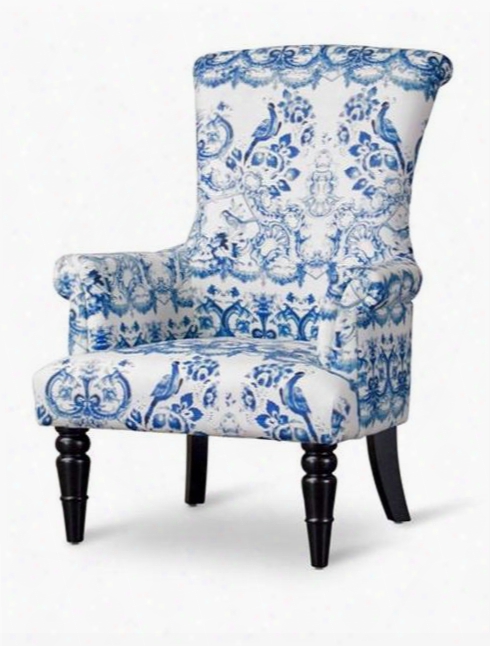 Baxton Studio Tsf-91010-cc-porcelain Darlington Arm Chair With Engineered Wood Frame Wooden Legs And Fabric Upholstery In Flower/bird Print And Blue/white