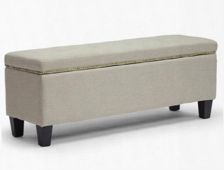 Baxton Studio Y-165-beige-otto Solippa Modern Storage Ottoman With Tapered Plastic Legs Antique Brass Tack Trim Non-marking Feet Linen-like Poly Blend