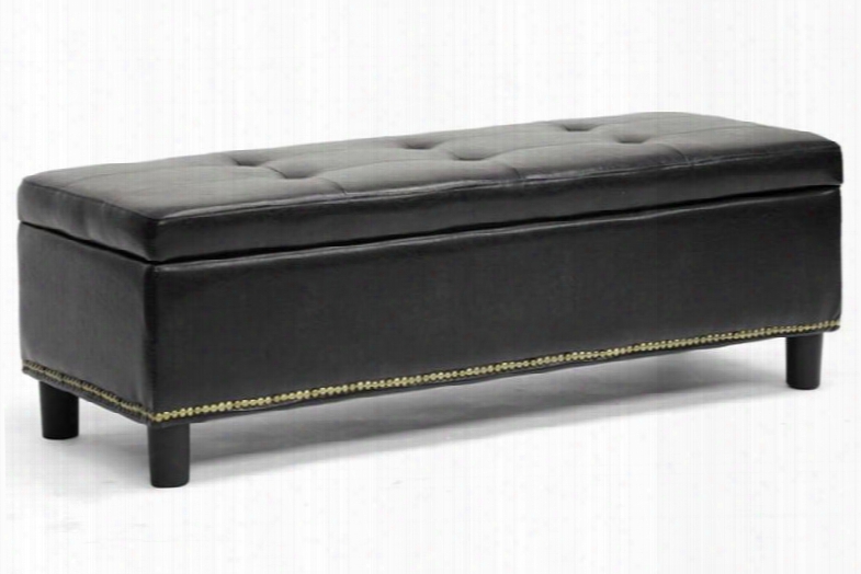 Baxton Studio Y-170-black-otto Lucero Modern Ottoman With Plastic Legs Antiqued Brass Tack Trim Storage Polyurethane Foam Cushioning Fabric Interior Lining