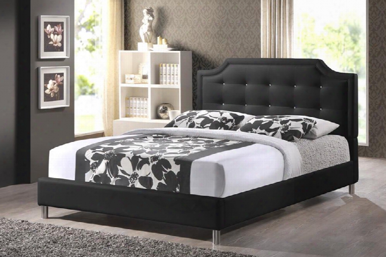 Bbt6376-black-king Carlotta Modern Platform Bed With Faux Crystal Button Tufted Faux Leather Upholstery Headboard Silver Metal Legs Non-marking Feet