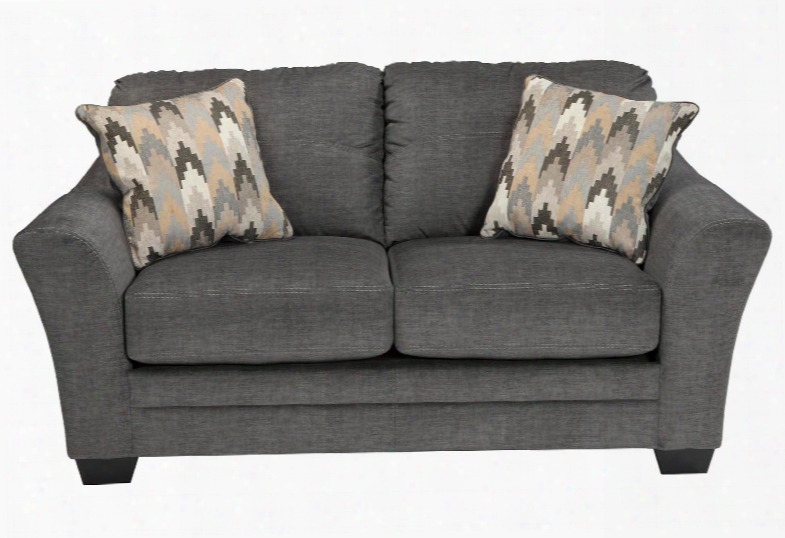 Braxlin 8850235 75" Stationary Fabric Loveseat With Loose Seat Cushions Flared Arms Pillows Included And Jumbo Stitching Details In