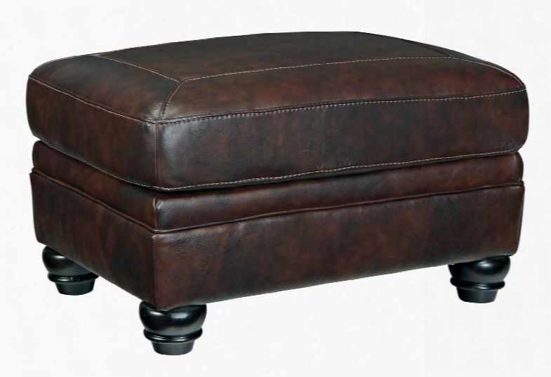Bristan Collection 8220214 Ottoman With Leather Upholstery Stitched Detailing And Traditional Style In