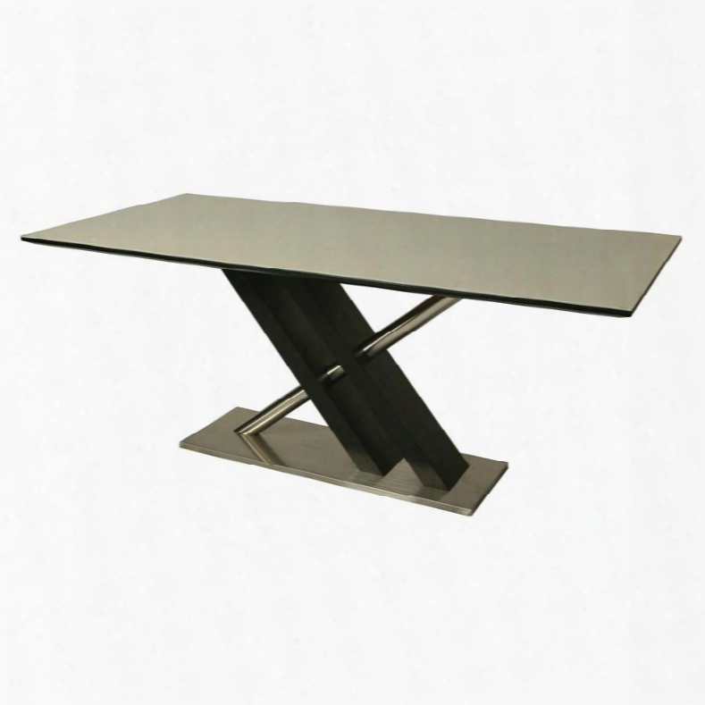 Ch-512-7037-ss-we Charlize 70" Wide Table With Glass Top And Base In Stainless Steel And Veneer Wood In