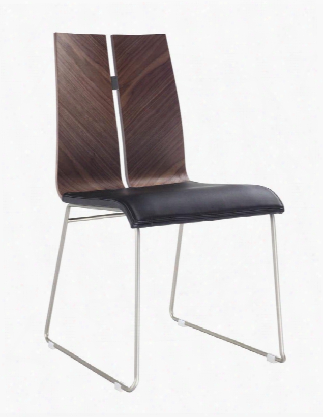 Dc1191-wlt-blk Lauren Dining Chair. Natural Walnut Veneer Black Faux Leather. Metal Frame With Brushed Nickel