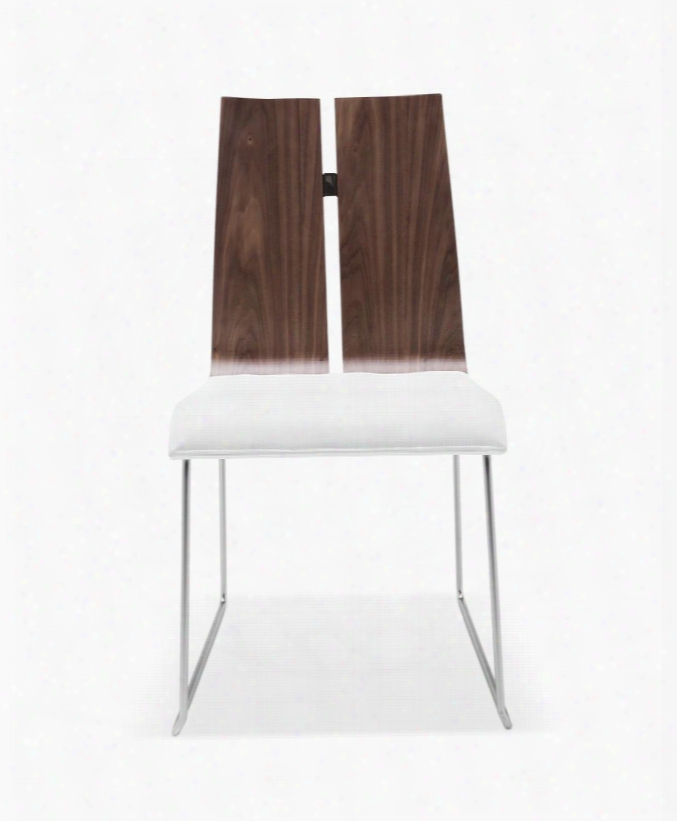 Dc1191-wlt-wht Lauren Dining Chair. Natural Walnut Veneer White Faux Leather. Metal Frame With Brushed Nickel