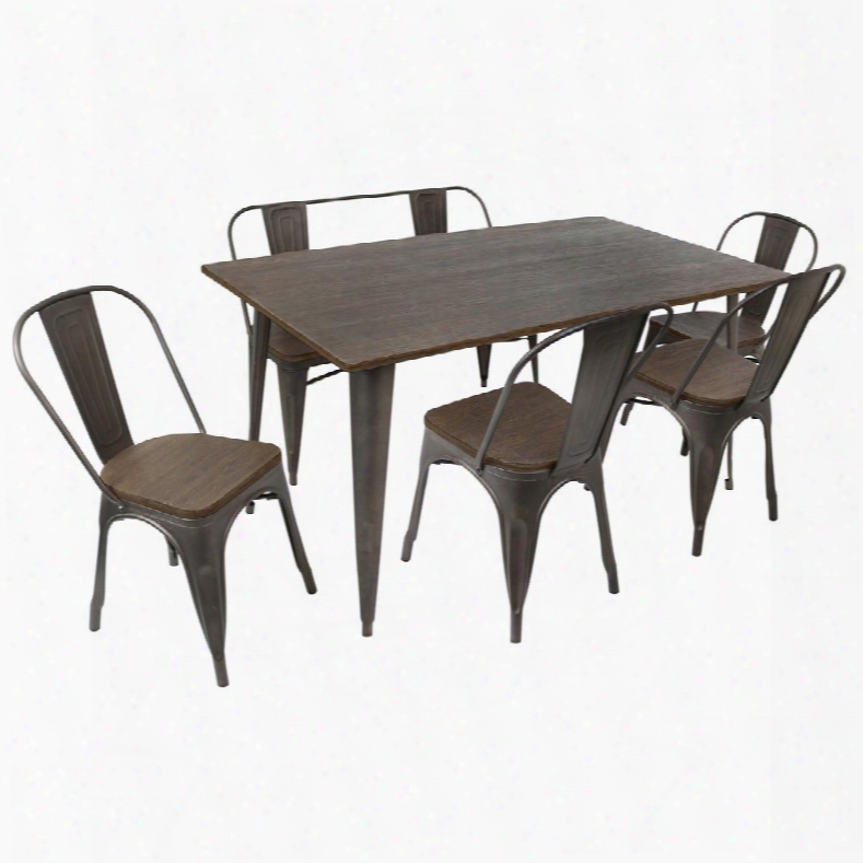 Ds-tw-or6036 E6 Oregon 6pc Industrial Farmhouse Dining Set In Antique And