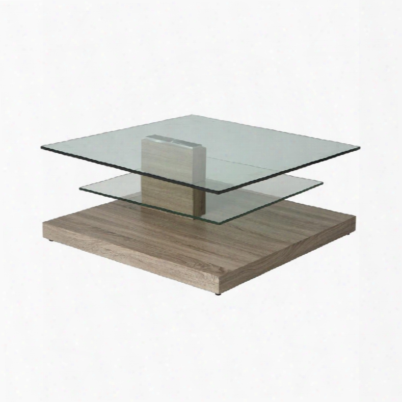 Fv-415-3535 Fountain Valley Coffee Table With Multi-layer Configurable Glass Top And Veneer Wood Base In Somona