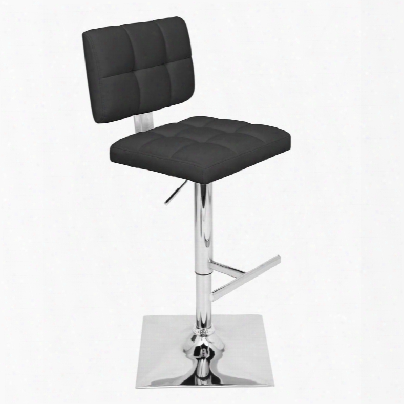 Glamour Bs-tw-glam Bk 35" - 44" Barstool With 360-degree Swivel Tufted Cushions And Footrest In