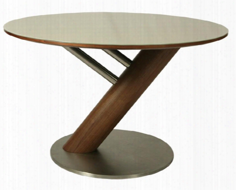 Ju5104716 Round Dining Table With Champagne Glass Top And Uniquely Designed Stainless Steel/walnut Veneer