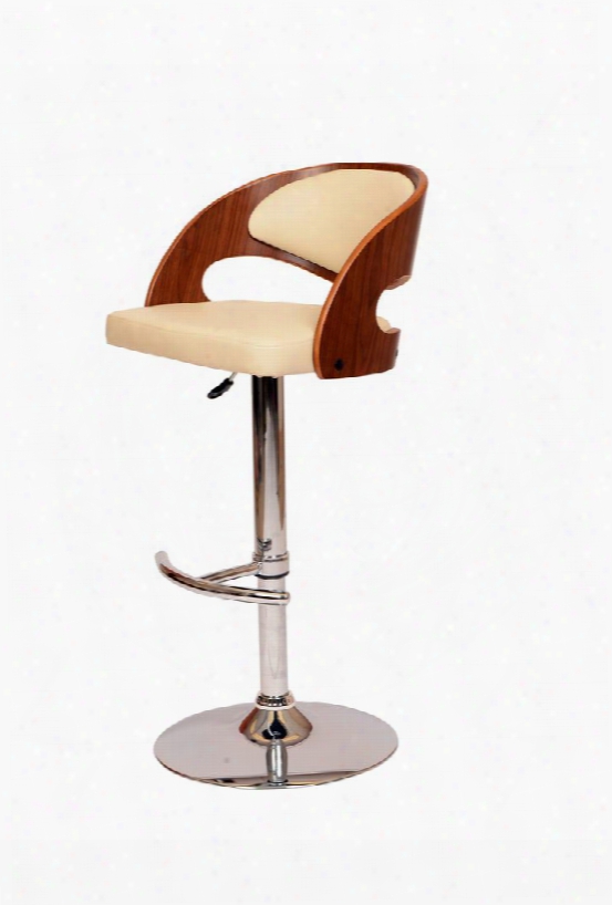 Lcmaswbacrwa Malibu Swivel Bar Stool In Cream Pu/ Walnut Veneer And Chrome