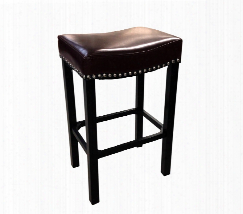 Lcmbs013baxx30 Tudor Backless 30 Stationary Bar Stool In Antique Brown Leather With Nailhead Accents