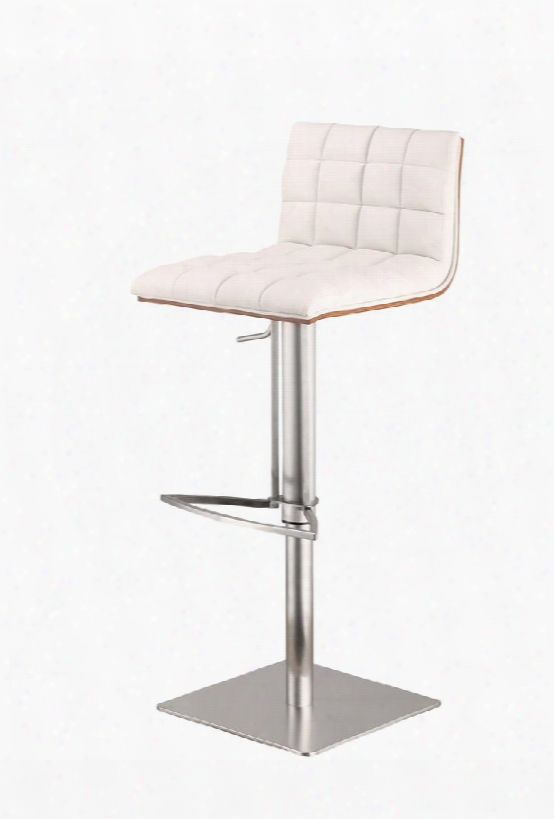 Lcosswbawhb201 Oslo Adjustable Brushed Stainless Steel Bar Stool In White Pu With Walnut