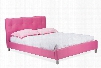 Baxton Studio BBT6140-Full-Pink Barbara Platform Bed with Faux Crystal Button Tufting Silver Steel Legs Light Foam Padding and Faux Leather