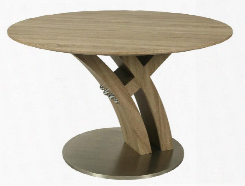 Qb-510-733 Quanto Basta 47" Round Wood Top Dining Table With Glass Top And Stainless Steell/sonoma Veneer