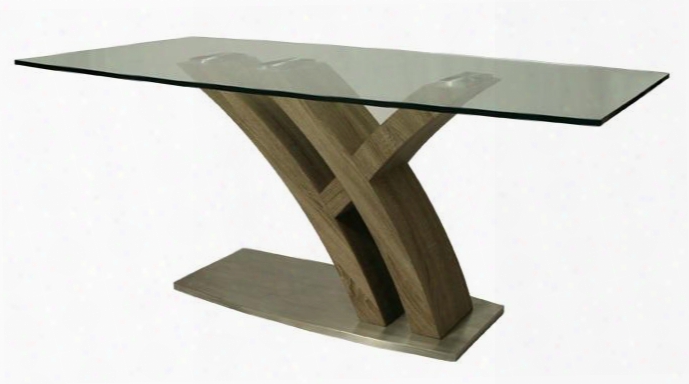 Qb-512-3878 Quanto Basta 70" Wide Glass Top Dining Table With Glass Top And Stainless Steel/sonoma Veneer