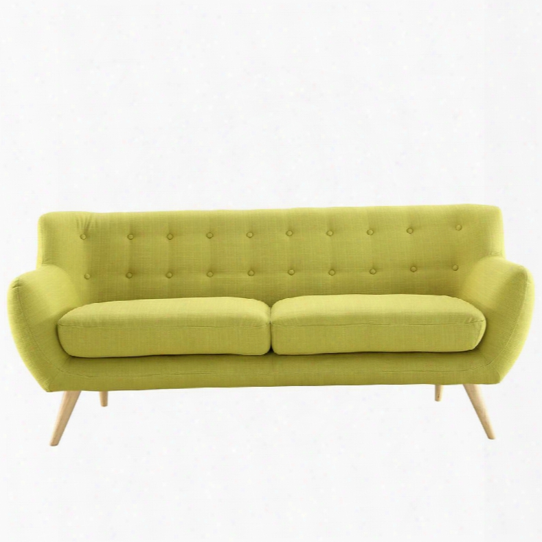 Remark Eei-1633-whe 74" Sofa With Natural Tapered Lgs Button Tufted Back And Fabric Upholstery In Wheatgrass