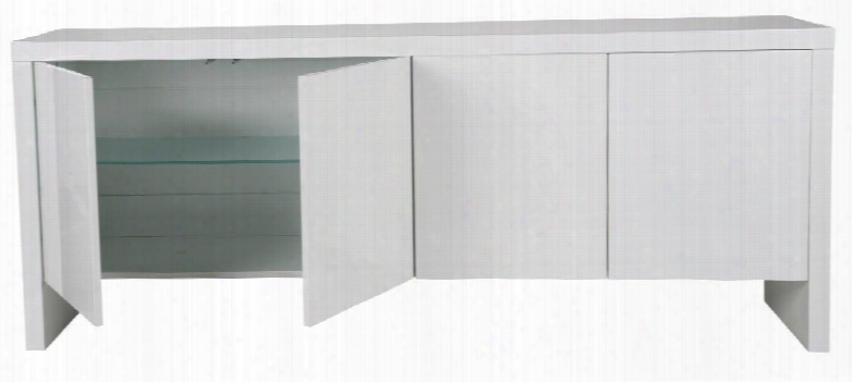 Sb1044-wht Gio Buffet High Gloss White 3/8 Adjustable Frosted Glass Shelves Touch Latch