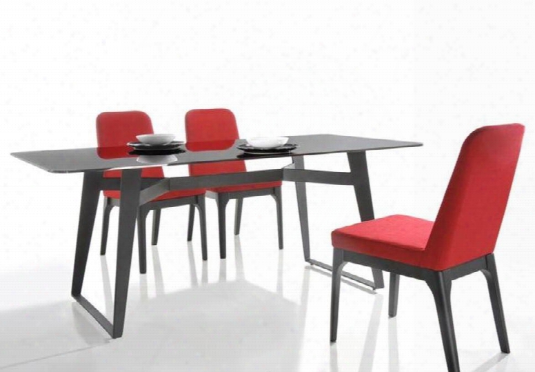 Vgmamit-5079ch Modrest Comet 71" Rectangular Dining Table + 3 Red Fabric Upholstery Chairs In