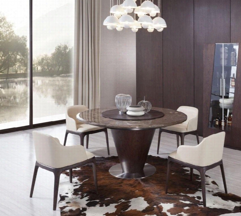 Vgwce550tcch Modrest Margot 59" Round Dining Table + 4 Chairs In Brown