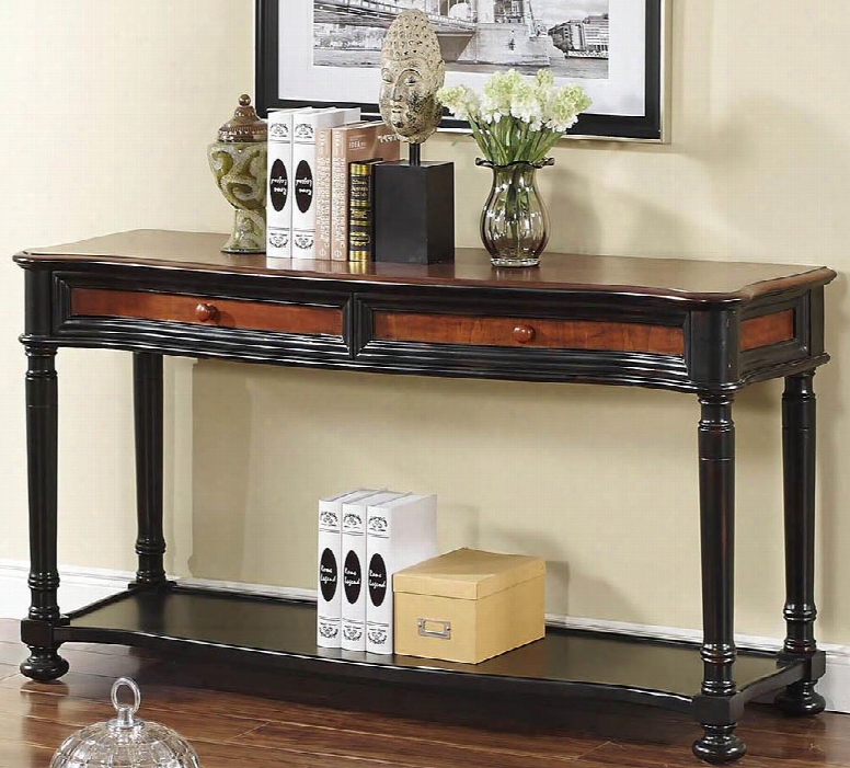 03-0020-50-631 Jamaica 59" Sofa Table With Two Drawers One Shelf Turned Legs Bun Feet And Classic Design In