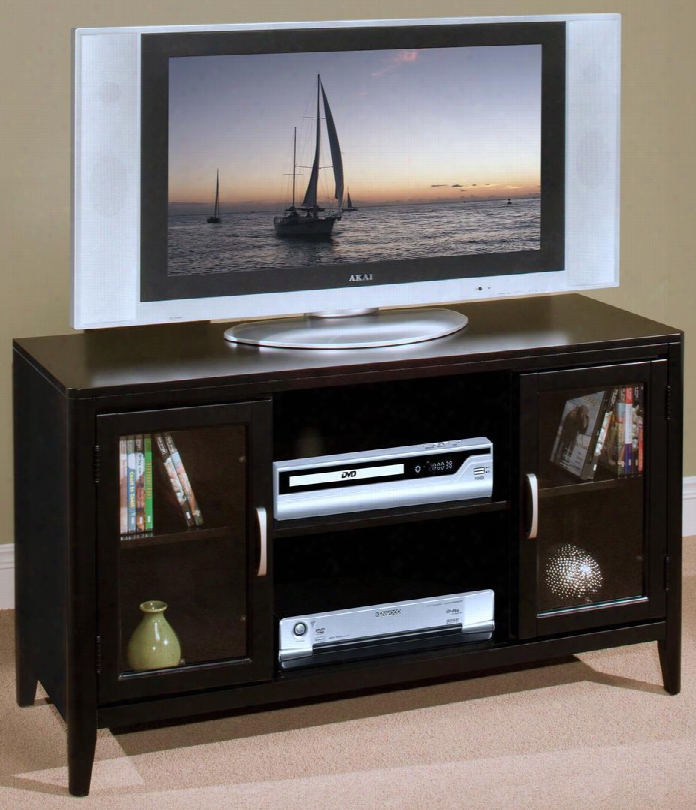 10-041-10 East Shore 48" Tv Console Upon Two Doors Three Shelves And Tapered Legs In Black