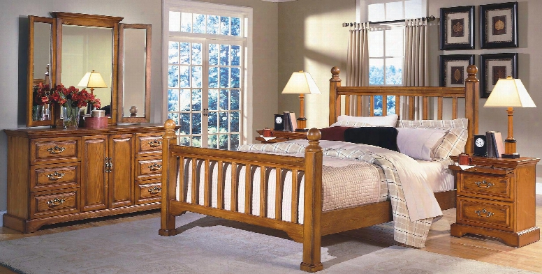 1133epbdmnn Honey Creek 5 Piece Bedroom Set With King Poster Bed Dresser Mirror And Two Nightstands In