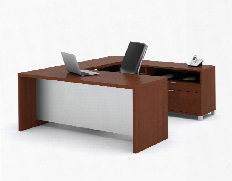 120853-76 Pro-linea U-shaped Desk Scratch And Stain Resistant Surface Simple Pulls And Block Legs In Cognac