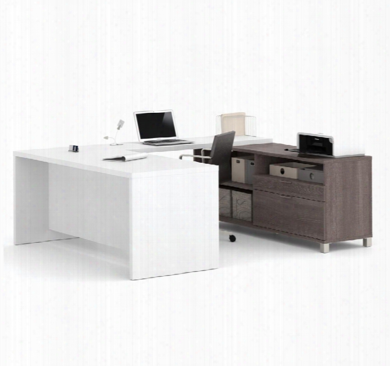 120895-47 Pro-linea U-desk With Scratch And Stain Resistant Surface Simple Pulls And Block Legs In Bark Grey &