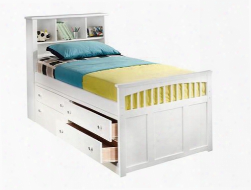 1415-tcb Bayfront 46" Twin Captain's Bed With Headboard Cubbies Four Drawers Easy Pull Hardware Footboard And Simple Design In