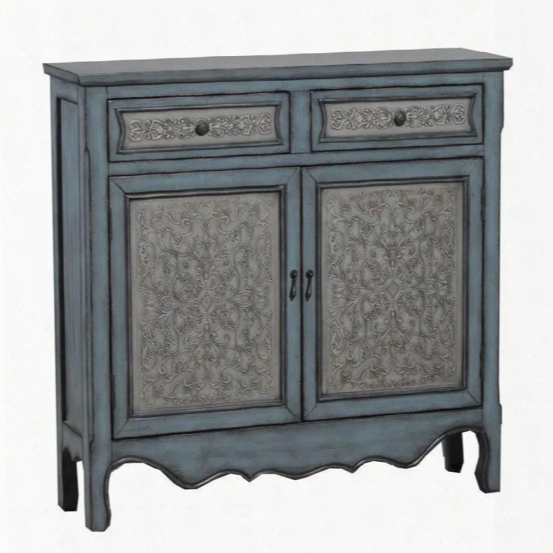 14a2048 41" Console With Two Doors Two Drawers And Raised Decorative Patterns In Blue And