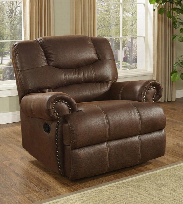 20-395-13-mocm Laredo 44" Glider Recliner Iwth Match Stitching 100% Polyester Fabric Hardwood Frame Fiber Fill Back Nailhead Trim And Winding Spring