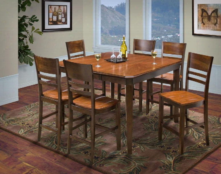 4515011thccc Latitudes 7 Piece Counter Height Dining Room Set With Cut Corner Table And 6 Slat Back Chairs In
