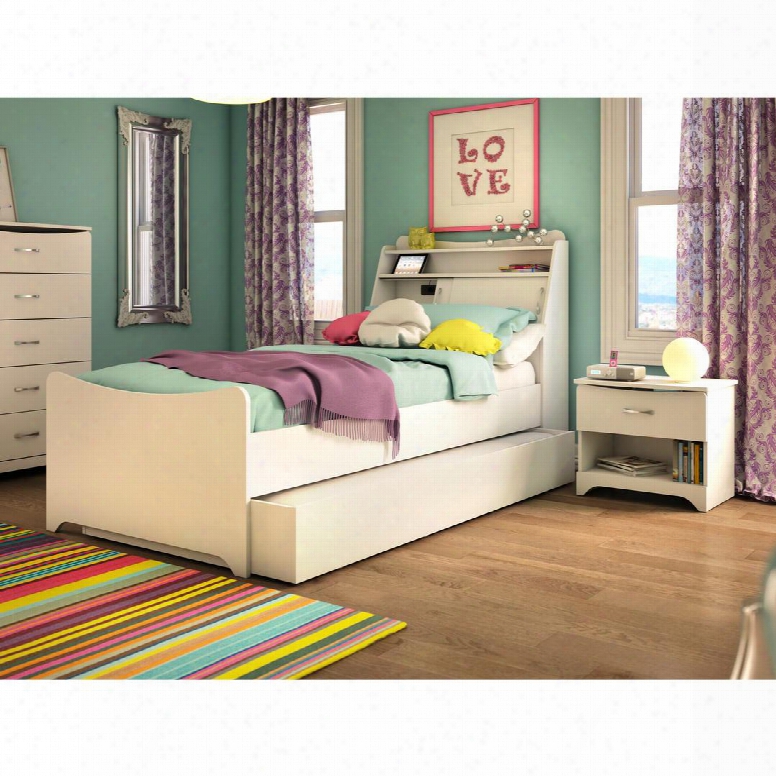 49856-17 Ujvenil By Bestar 3-pc. Set With Twin Trundle Bed Nightstand And Chest With Simple Pulls And Usb Ports In