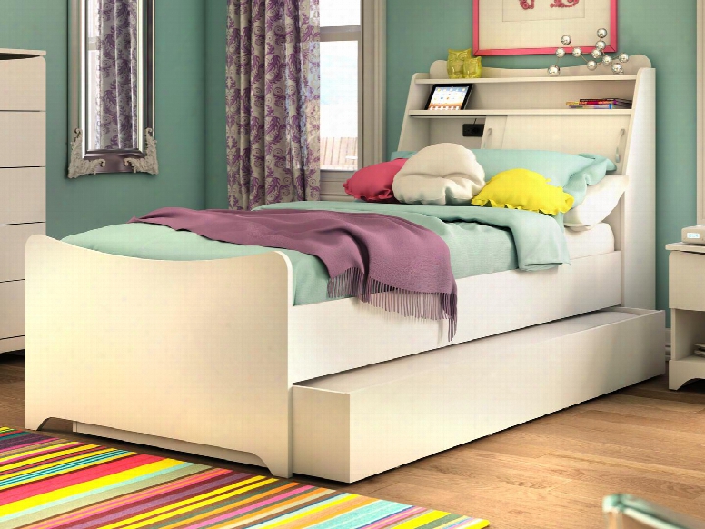 49857-17 Juvenil By Bestar Twin Trundle Bed With Two Sliding Doors And Usb Ports In