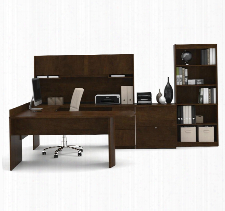 52950-1569 Executive U-shaped Workstation With Lateral File And Bookcase With Bottom Shelf In