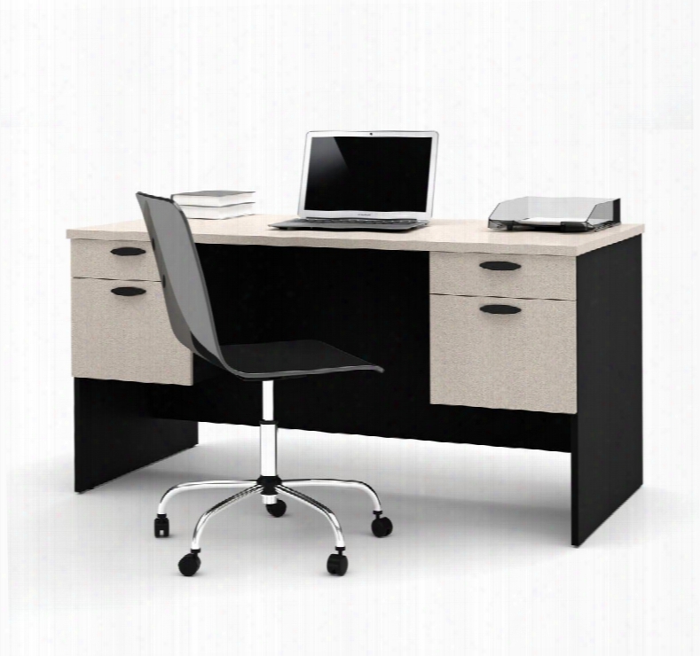 69400-2186 Hamton Executive Desk With Simple Pulls And Shock Resistant Pvc Edge In Sand Granite And