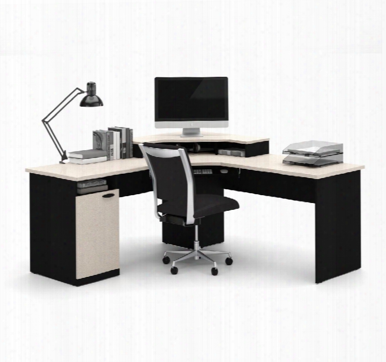 69430-4186 Hampton Corner Workstation With Simple Pulls Monitor Shelf And Shock Resistant Pvc Edge In Sand Granite And