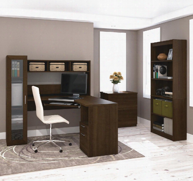 90854-78 Jazz Corner Workstation With Lateral File And Bookcase With Simple Pulls Glass Door And Scratches Stains And Wear Resistant Surface In