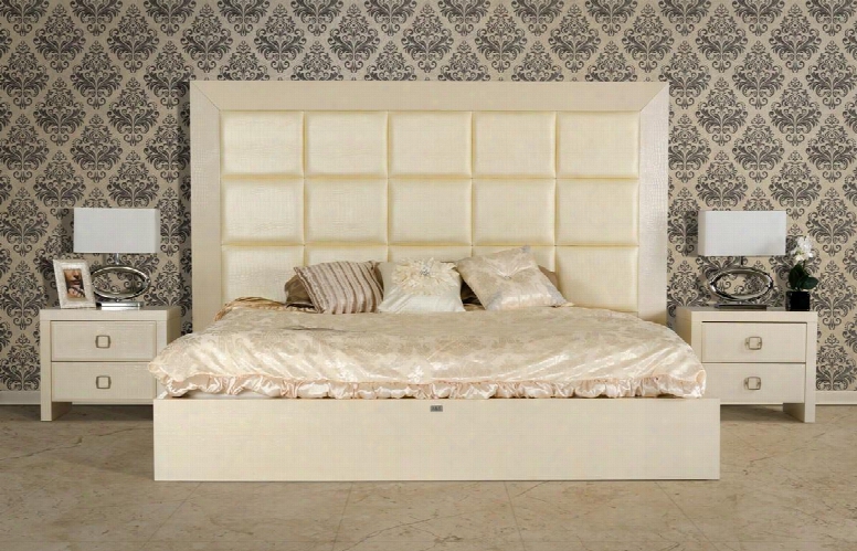 A&x Glam Collection Vgunglam-aa216-180ck 90" California King Size Bed With Laser Etched Crocodile Patter And Square Tufts In