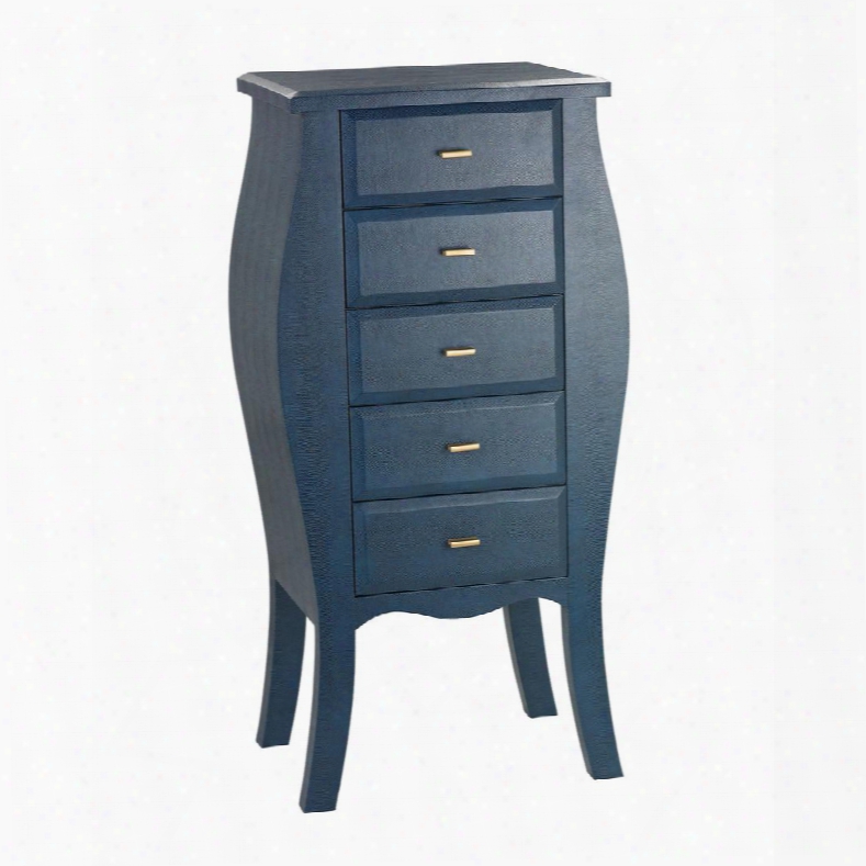 Accent Dable Collection 180-004 19" Chest With 5 Drawers Gold Metal Hardware Bow Design Wood Construction And Faux Shagreen Material In Navy